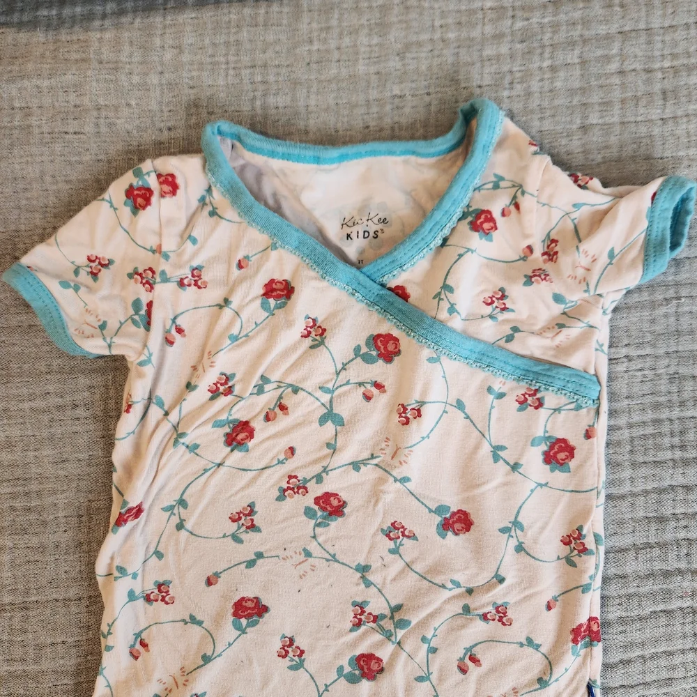 KICKEE Bamboo 2 Piece Set Kimono Floral Vines Short Sleeve pajamas 2t months